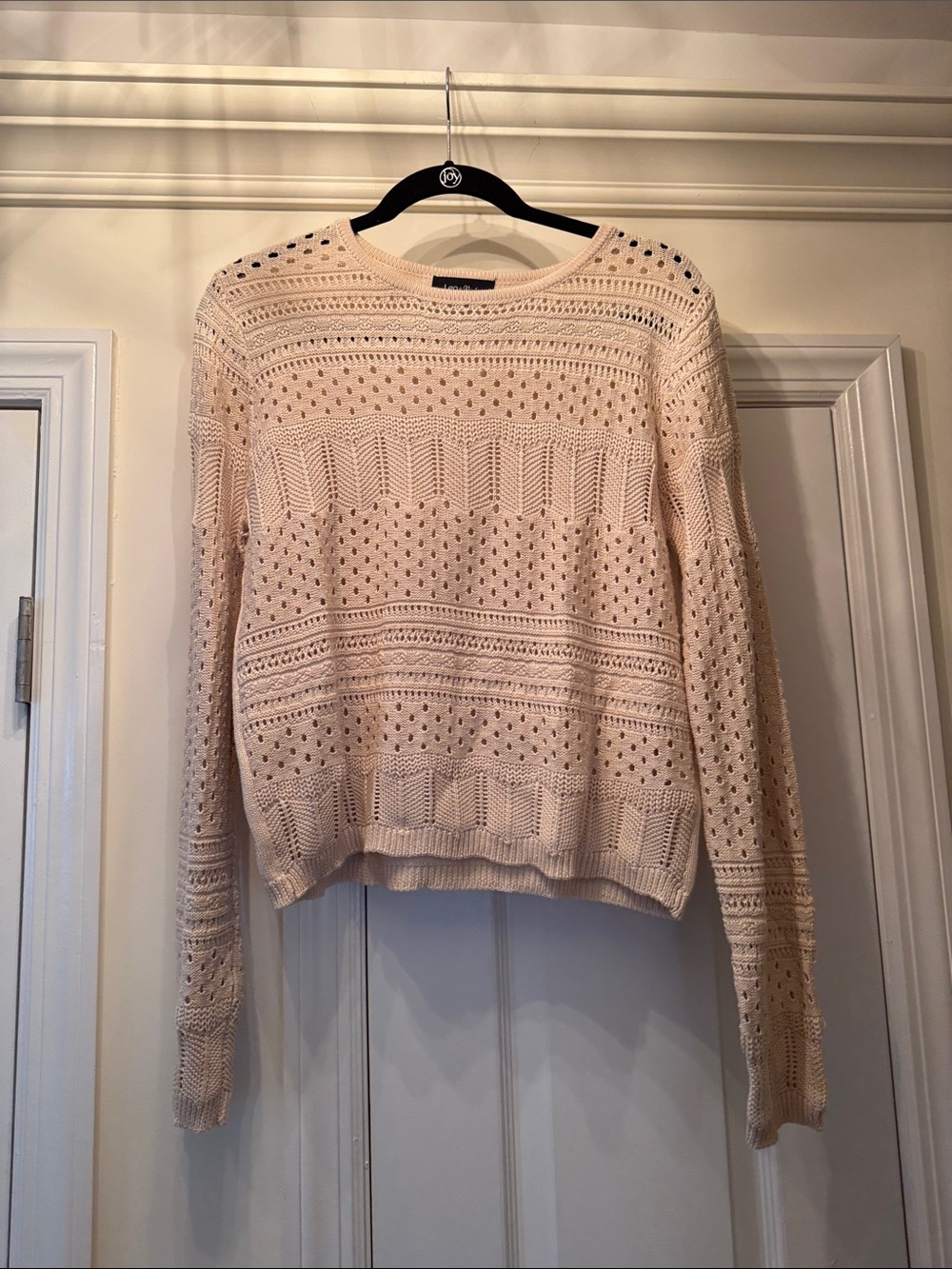 Lea & Viola Openwork Scoop-Neck Cream Knit Sweater